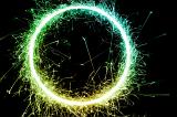 cool green and yellow tinted sparkling catherine wheel of light